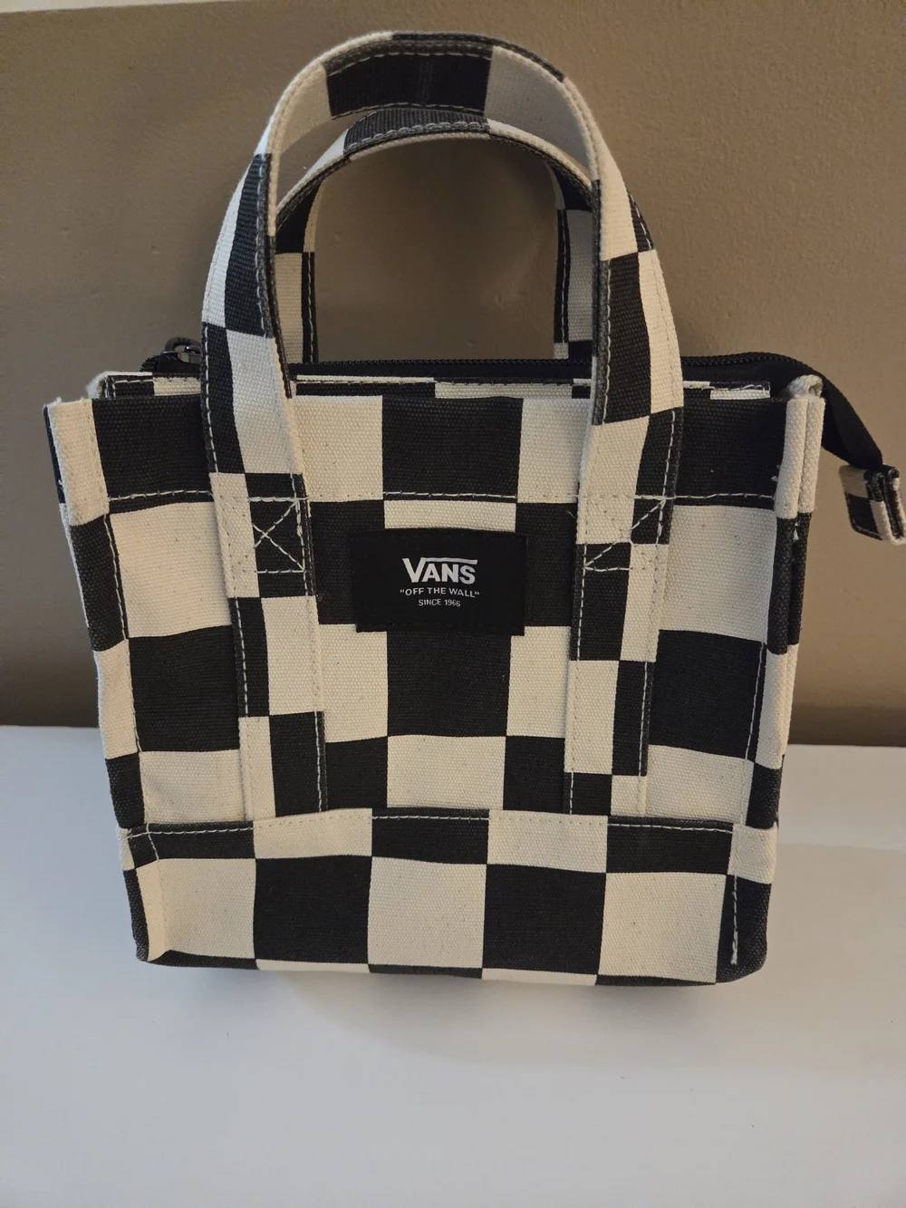 Vans Lil Pergs Checkerboard Mini Tote Bag Black Cream Canvas